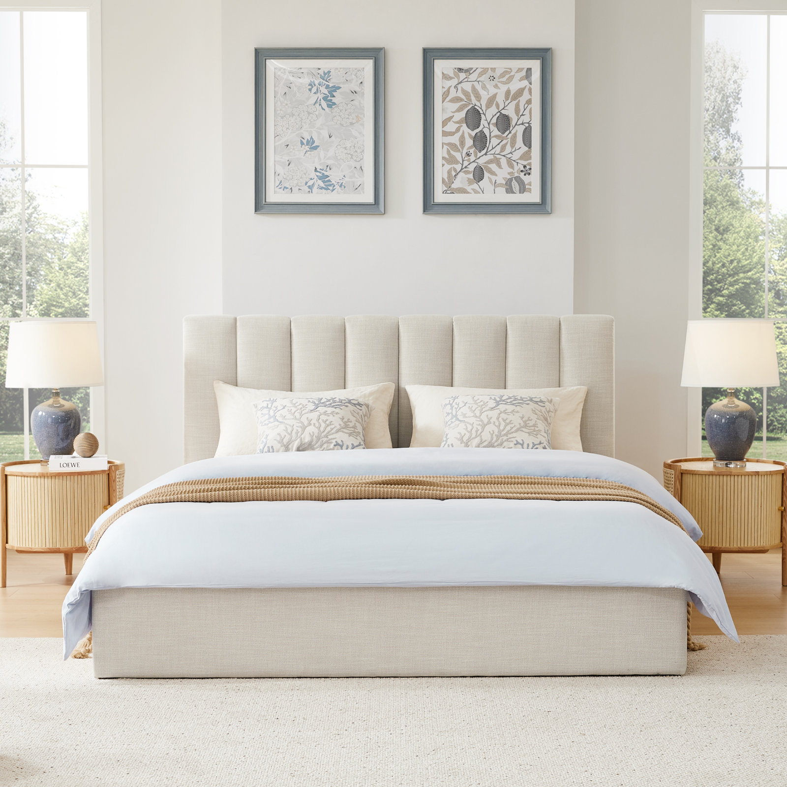 Delmar Linen Upholstered Bed, King, Effie Linen Performance Linen
