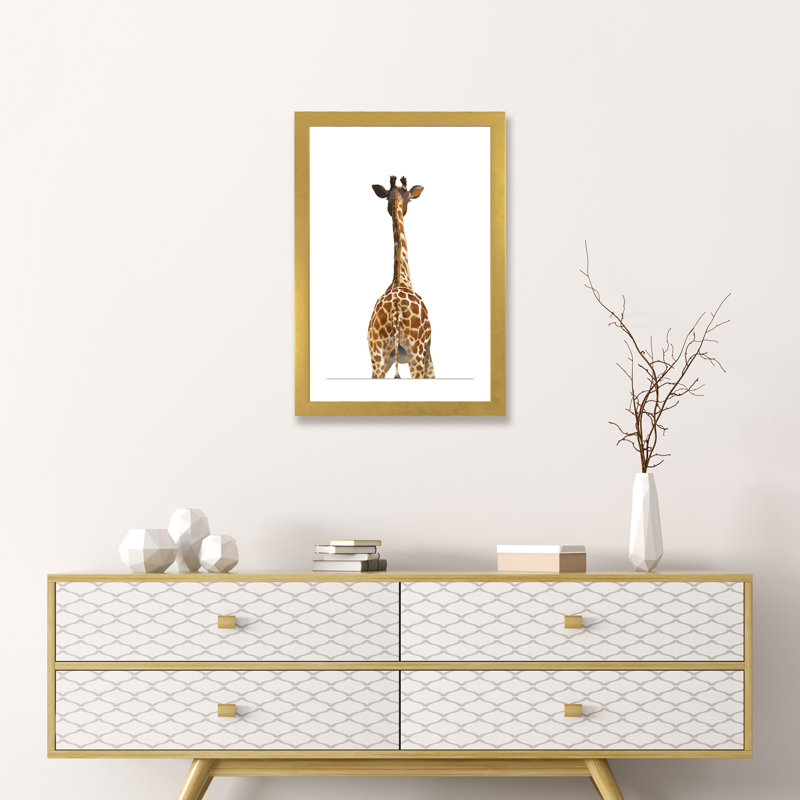 Art girafe bout à bout, Papier encadré doré, H 24 po x l 16 po x P 1 po