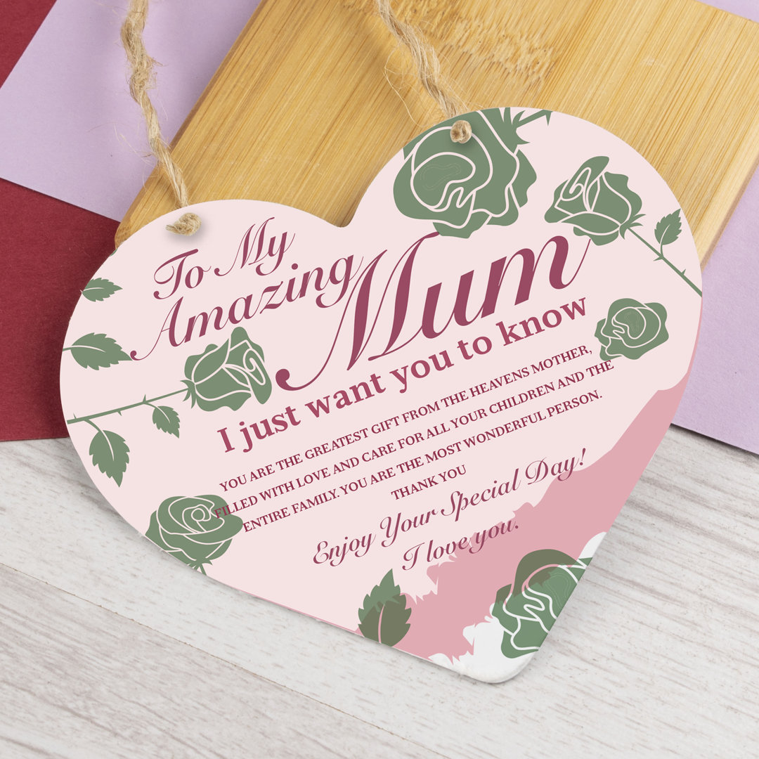 Wooden Heart Plaque Amazing Mum