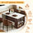 61" Kitchen Island With Imitation Marble Top, Rectangular Dining Table With Storage Shelves, Power Outlets & Adjustable LED Light for Modern Farmhouse & Open-Concept Kitchens, Walnut