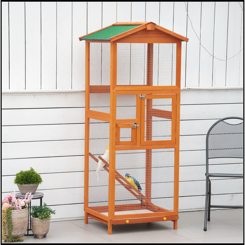Cage à oiseaux 65 "en bois pour perroquet, perruche, avec plateau coulissant et 2 portes, Orange