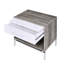 Table de chevet 1 tiroir en chêne gris et blanc, base en métal pour une solution de rangement de chambre à coucher moderne avec tiroir ouvert, formation