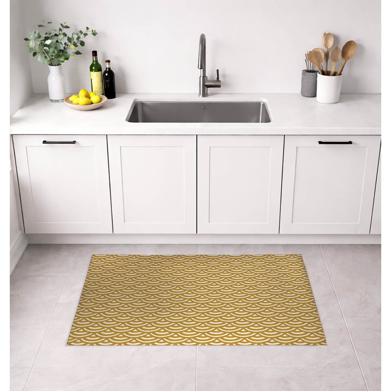 Tapis de cuisine Seigaiha Wave, Ocre doré géométrique, Rectangle 2' x 3'