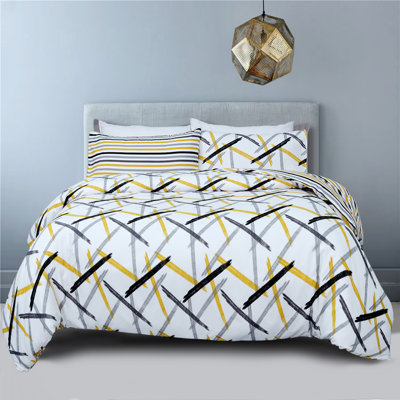 Aspire Homeware Premium Reversible Striped Duvet Cover Set with Pillowcases for Durable and Stylish Bedding