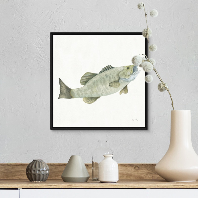 " Gone Fishin Small Mouth " Painting Print, Black Floater Framed, 14" H x 14" W x 1.75" D