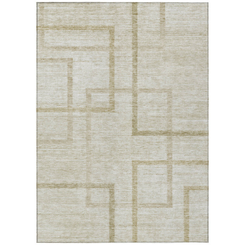 3' X 5' Beige Tan And Taupe Geometric Washable Indoor Outdoor Area Rug