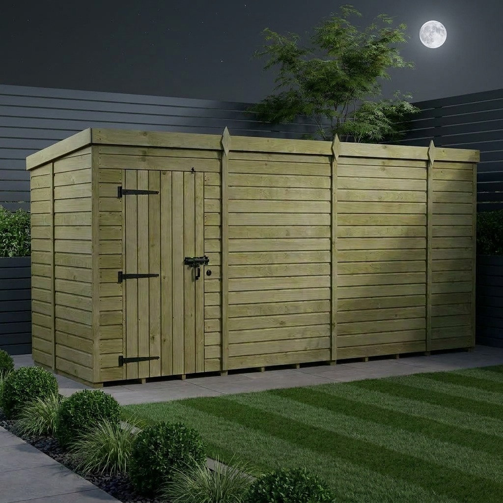 Total Sheds 14ft x 5ft Pent Garden Shed - Single Door - No Windows - Pressure Treated Timber - UK Manufactured