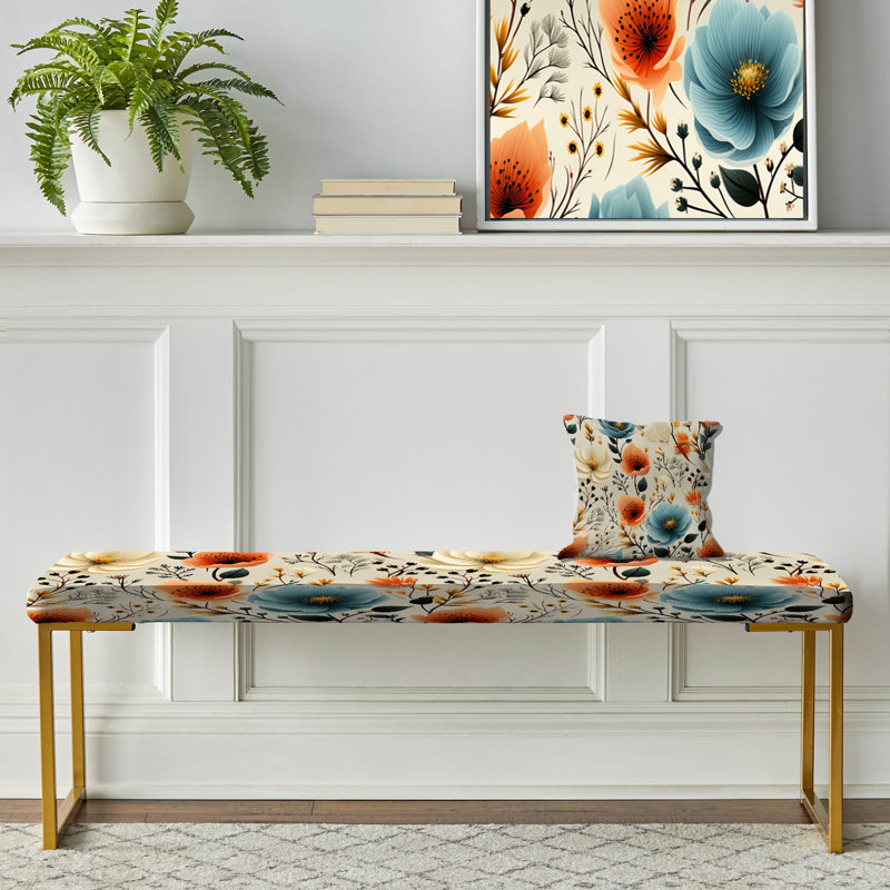 Banc rembourré or, Playful Poppy Blossom Radiance