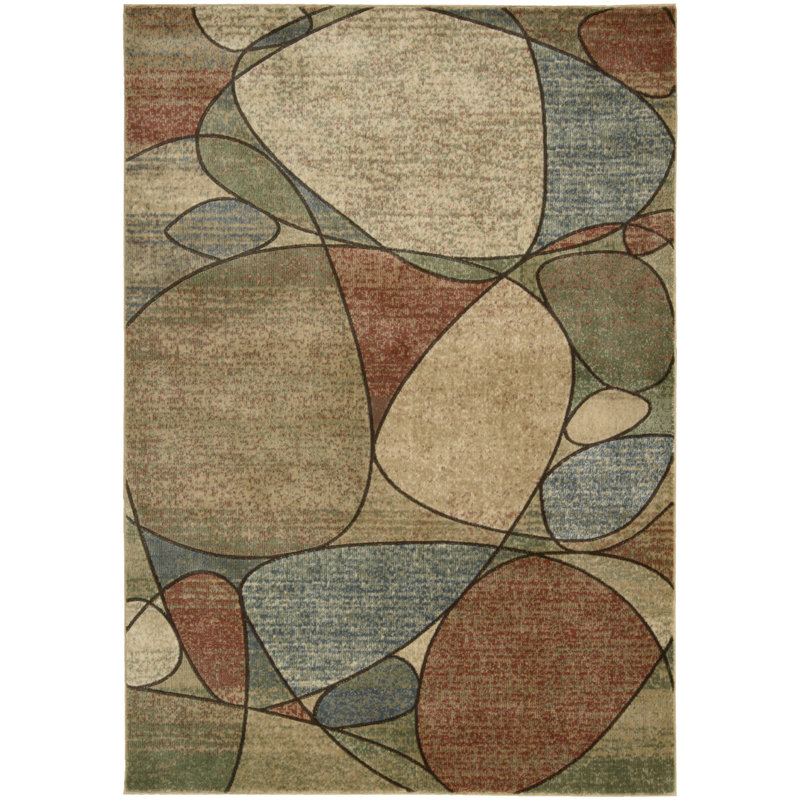 Tapis orange / bleu / beige à motif abstrait Nourten, Rectangle 9 pi 6 po x 13 pi
