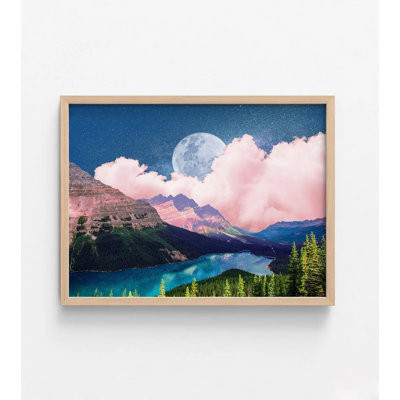 Abentego Galactic Sky I By Grace Popp, Cotton Candy Clouds Poster Print, Full Moon Artwork Poster, Rustic Night Time Landscape Decor