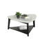 Ensemble de 3 tables de style contemporain 1 table basse triangulaire 2 tables de bout carrées avec plateau supérieur en marbre et rangement ouvert au fini noir et blanc