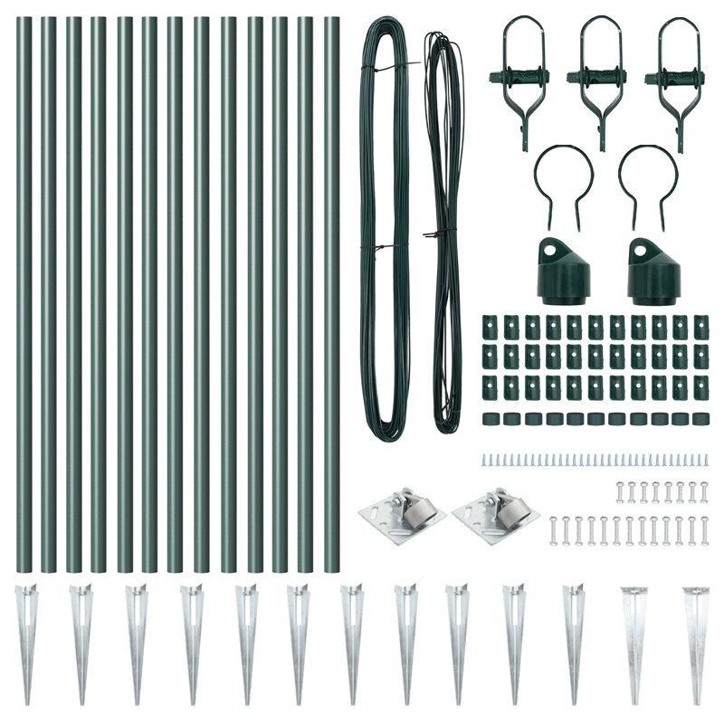 Fence Posts With Spike 13 Pcs Diameter32 Mm Galvanised Steel, Green, 80cm H x 3.2cm W