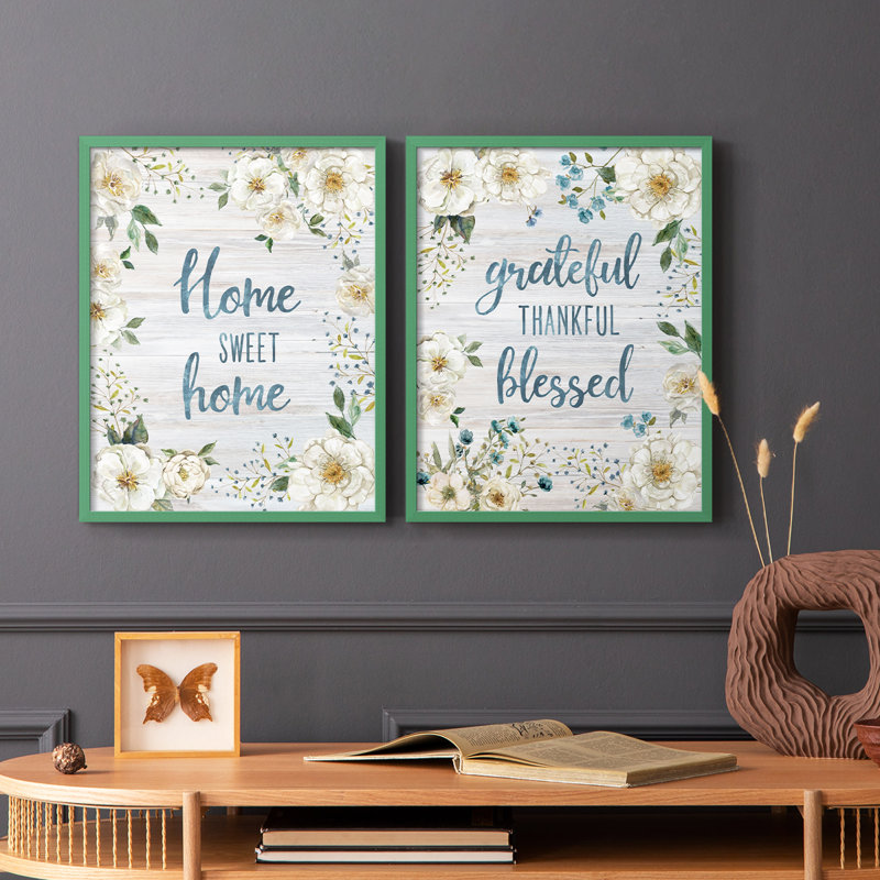 Impression florale française I-Premium - prête à être accrochée - aucun clou requis - aucun clou requis, Gris
