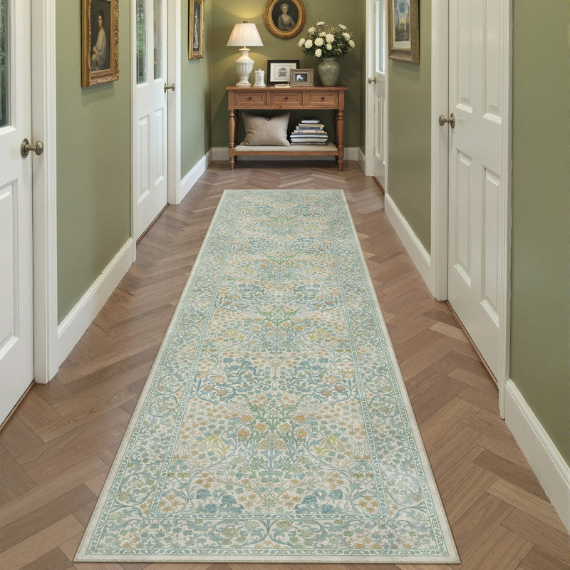 Machine Washable Vintage Floral Area Rug With Non-Slip Backing, Runner 2' x 8'