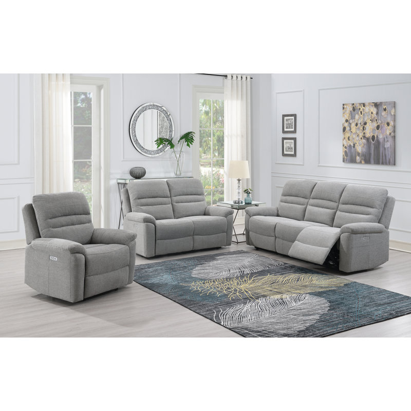 3 Piece Reclining Configurable Sofa Set, Grey