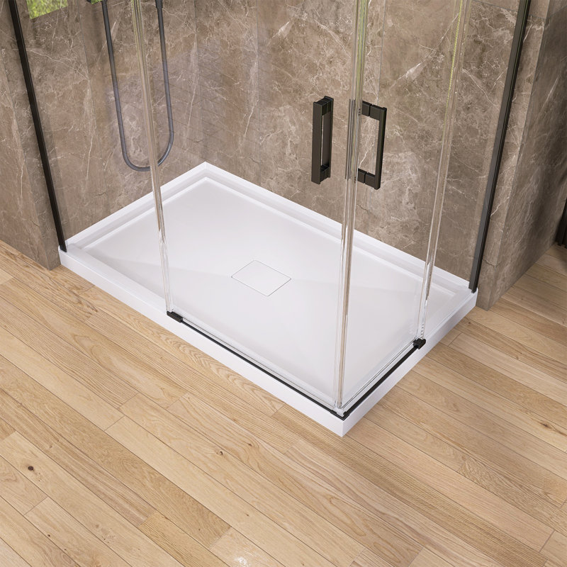  60" L x 36" W White Acrylic Shower Base for Two-Wall Alcove Right Entry | Center Drain with Magnetic Cover | Hassle-Free Cleaning