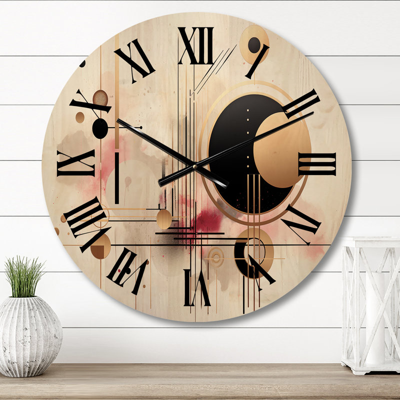 Pleine lune City Minimalismin Retro VI - Horloge murale géométrique moderne surdimensionnée en bois, Petit