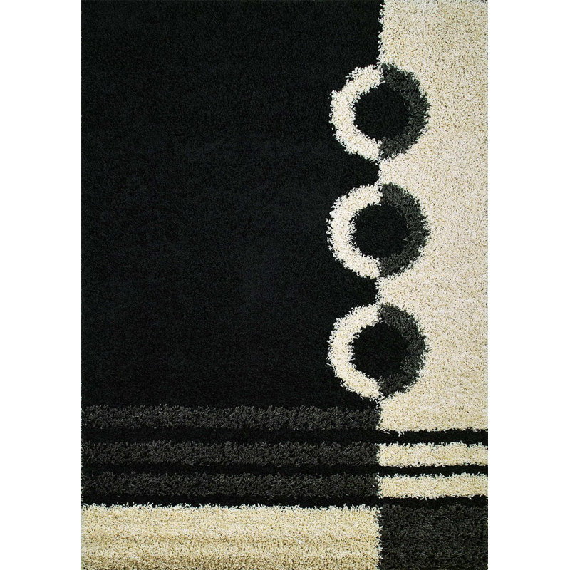 Tapis de zone noire poils longs rings Metzinger, Rectangle 5 pi x 7 pi