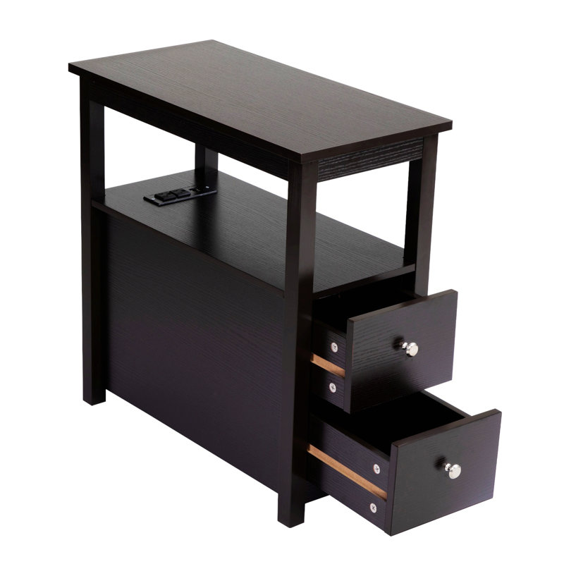 Table de chevet transitionnelle avec station de charge USB, table de chevet en bois avec rangement