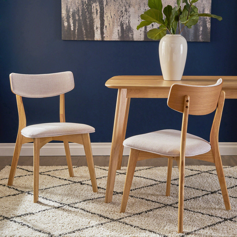 Hoopes 18.75'' H Upholstered Side Chair, Natural Oak, Light Beige