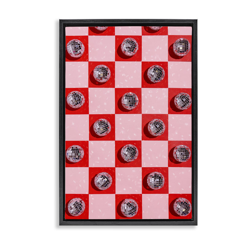 Toile flottante à carreaux avec des boules disco par Lish Creative, H 25 po x l 17 po, Cadre flottant noir de jais