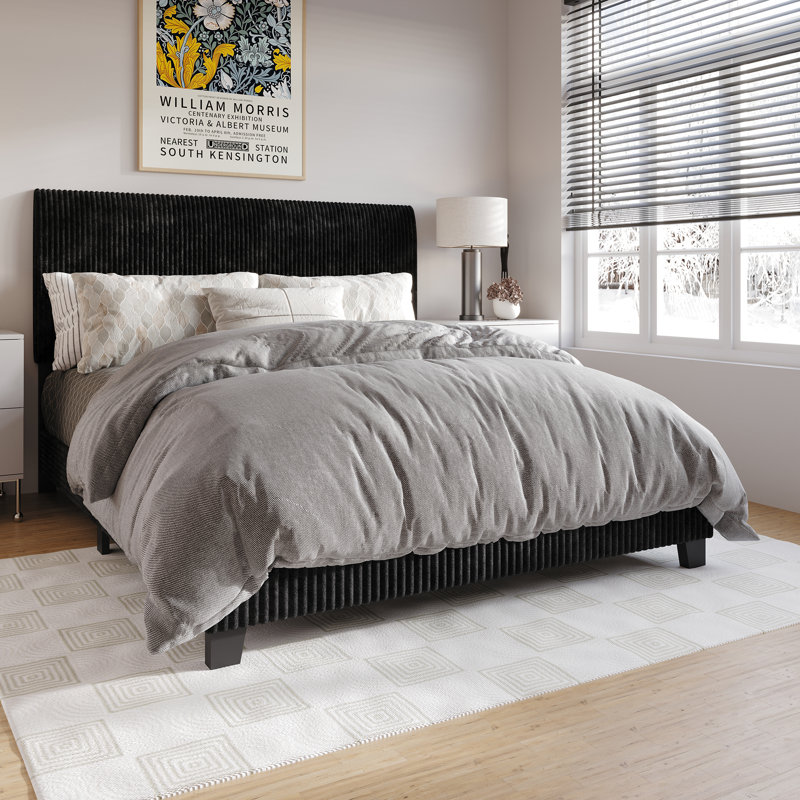 Lit tapissier en velours Pravesh, Noir, Double