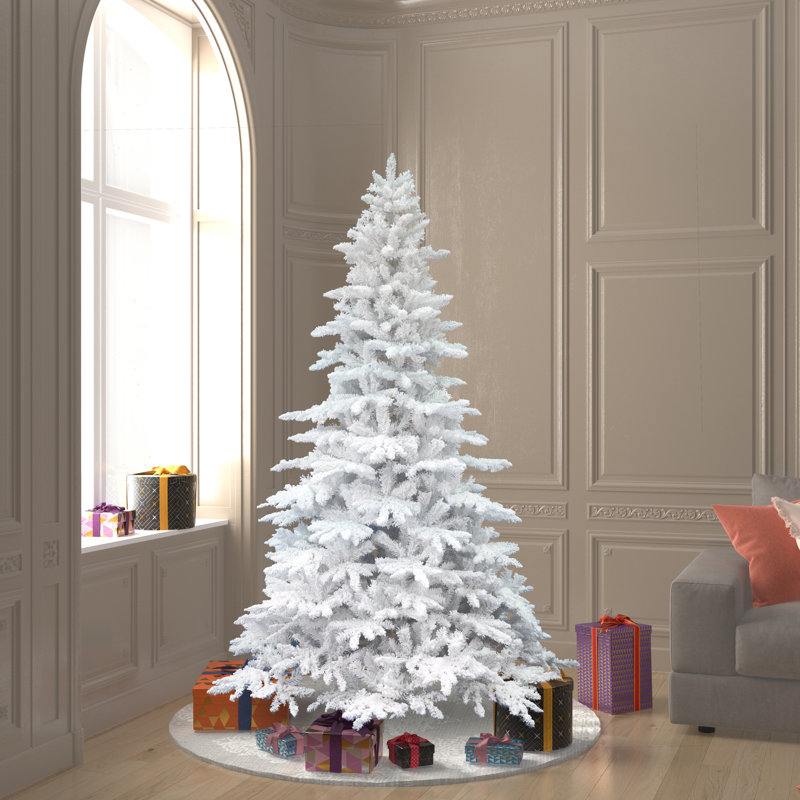 Arbre de Noël artificiel épinette blanc floqué, H 6,5 pi