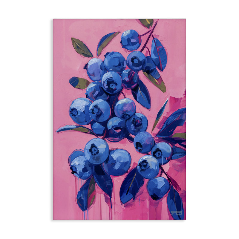 «Vibrant Blueberries on Pink», art mural par RB, H 24 po x l 16 po