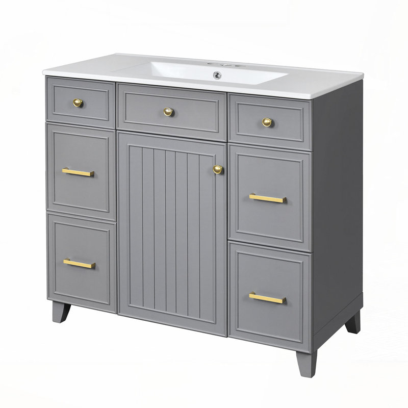 36"Bathroom Vanity with Ceramic Sink, Grey