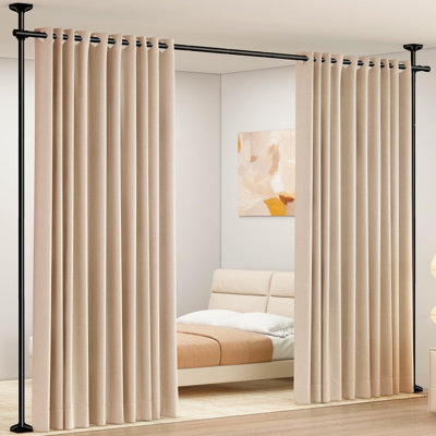 Room Divider Curtain Rod, No Drilling Room Separator for Space Partition Adjustable 4-10ft(H) 28-70inch(W) Heavy Duty Temporary Wall Divider Floor