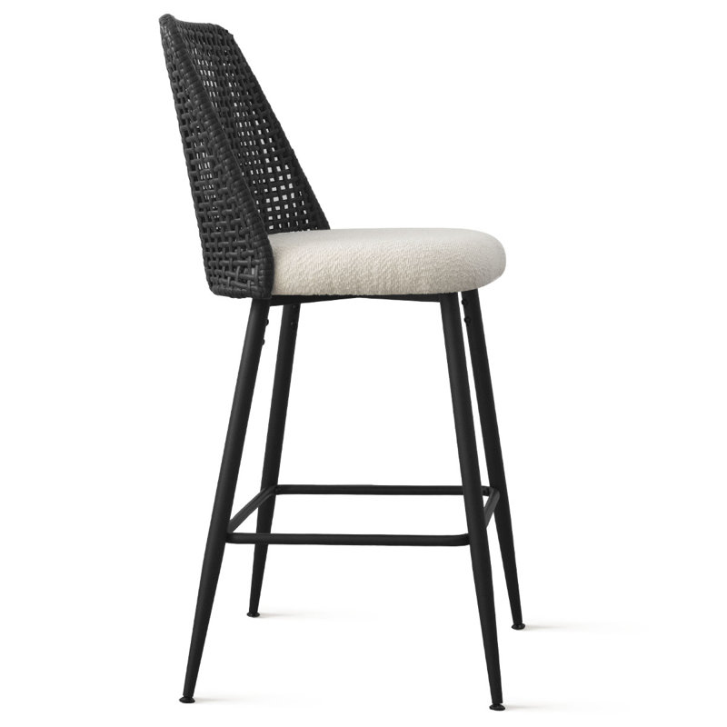 Briahnna 27" Upholstered Boucle Rattan Full Back Counter Stool Set of 3, Black