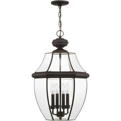 Outdoor Chain Lantern Pendant Lighting Fixture, Clear Beveled Glass Shade