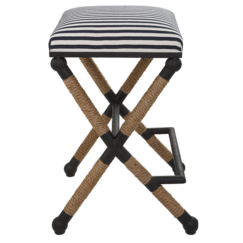 Uttermost Firth Rustic Oatmeal Counter Stool, Blue/White striped