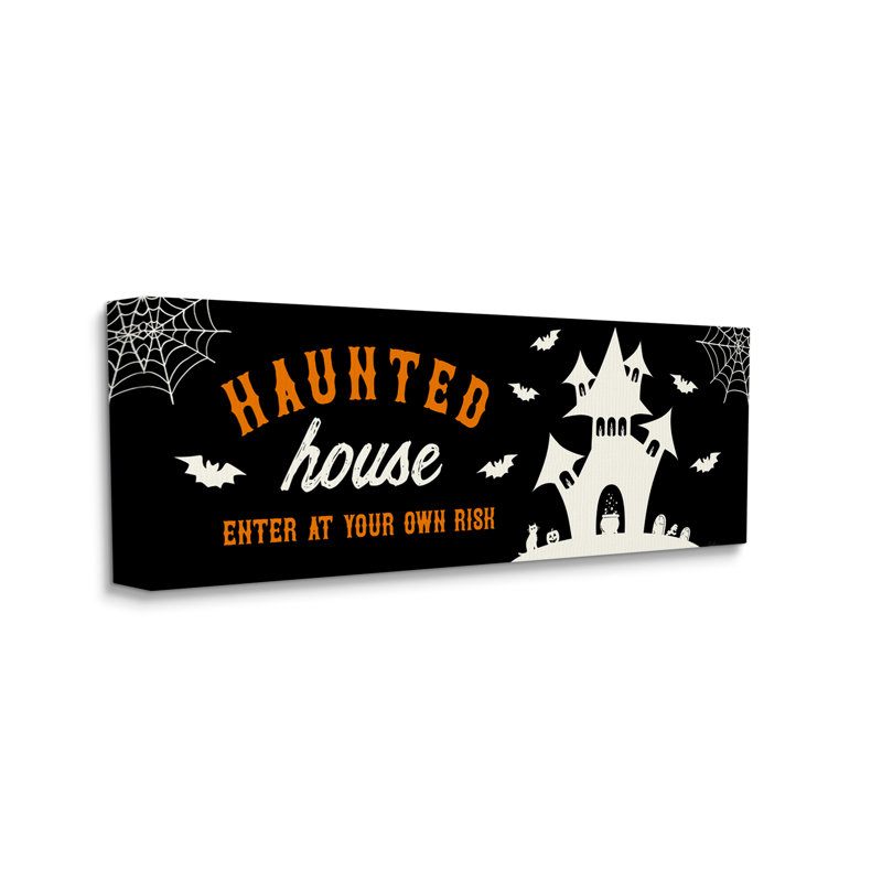 «Haunted House», entrée en péril «Halloween effrayant» par Natalie Carpentieri - impression, H 13 po x l 30 po, Toile tendue