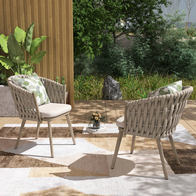 Chaises de salle à manger d'extérieur en corde tressée 2 pièces avec coussins 2 pièces