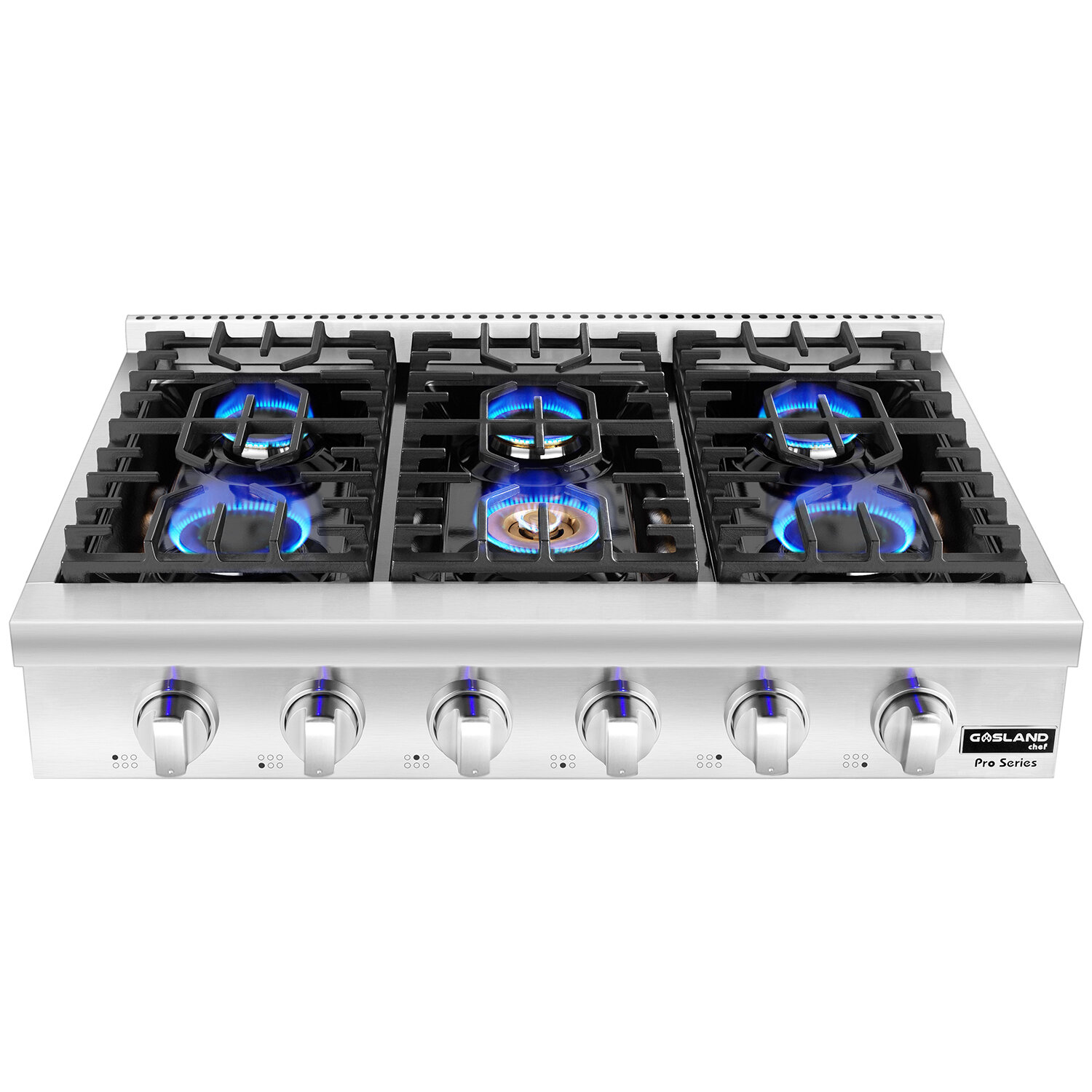 Gasland Chef 36 inch 5 Burner GAS Cooktop with Reversible Cast Iron Grill/Griddle, NG/LPG Convertible, Silver