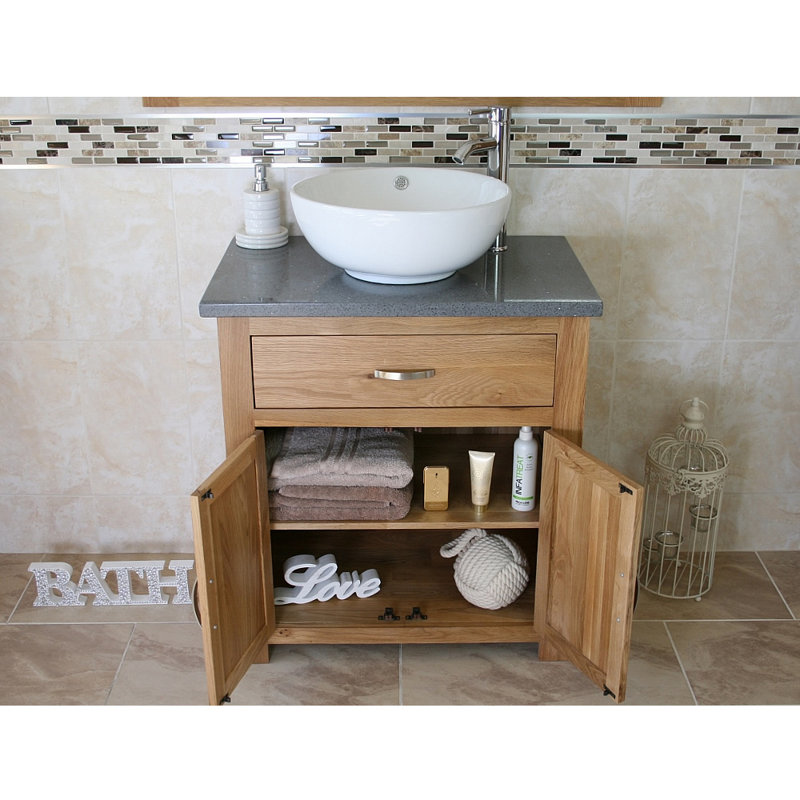 Lia 750mm Single Bathroom Vanity with Vessel Ceramic Basin, Grey