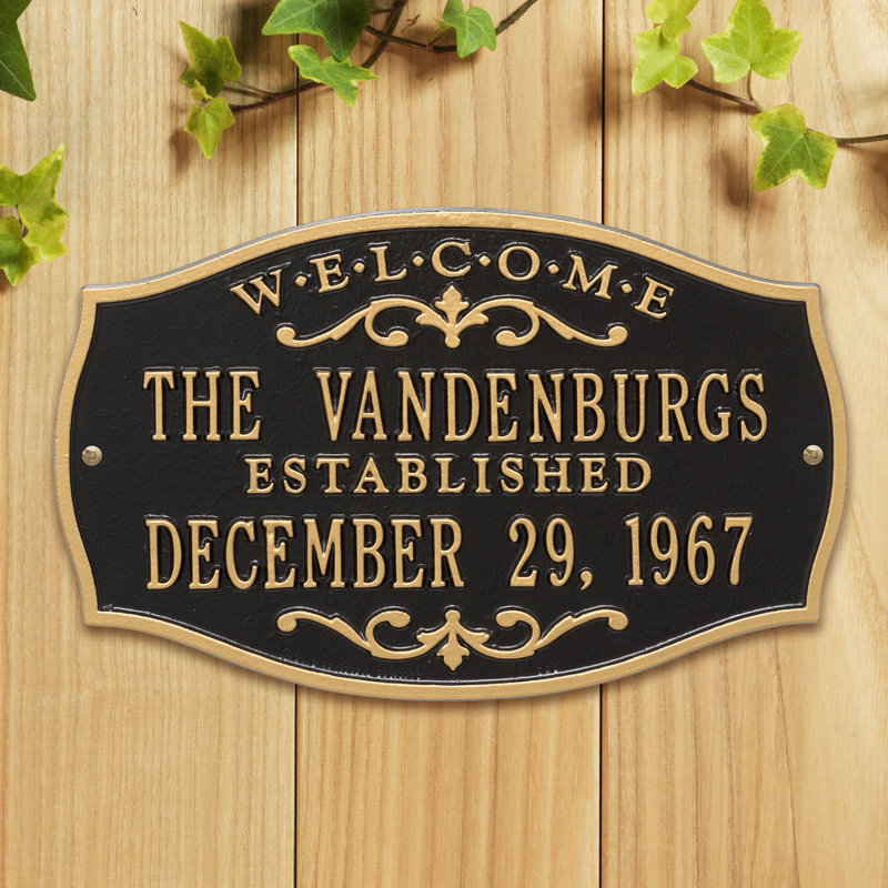 Brookfield 4-Line Wall Address Plaque, Black/Gold, Yes