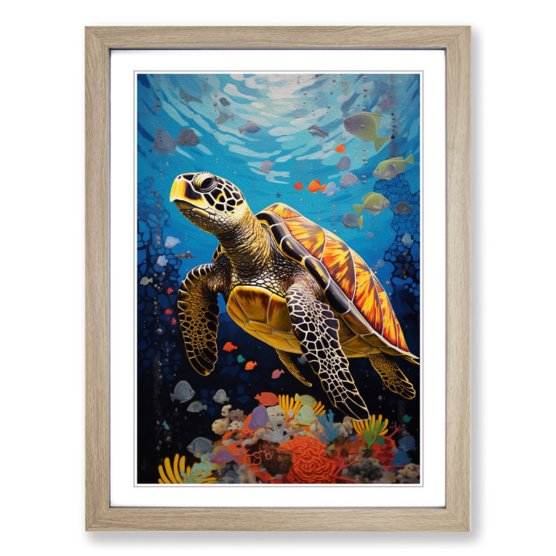 Sea Turtle Constructivism - Framed Print, 34cm H x 25cm W x 2cm D, Oak