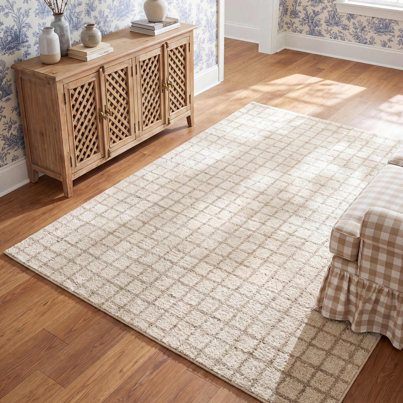 Conall Natural Hand-Hooked Plaid Wool Rug, Rectangle 8'6" x 11'6"