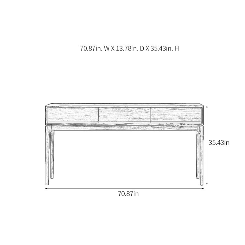 Console moderne à 3 tiroirs, H 35,43 po x l 70,87 po x P 13,78 po
