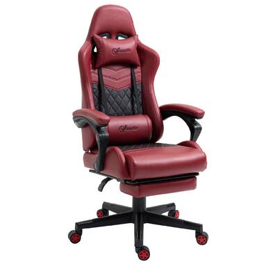 FORCLOVER Red Faux Leather Game Chair with Adjustable Arms and