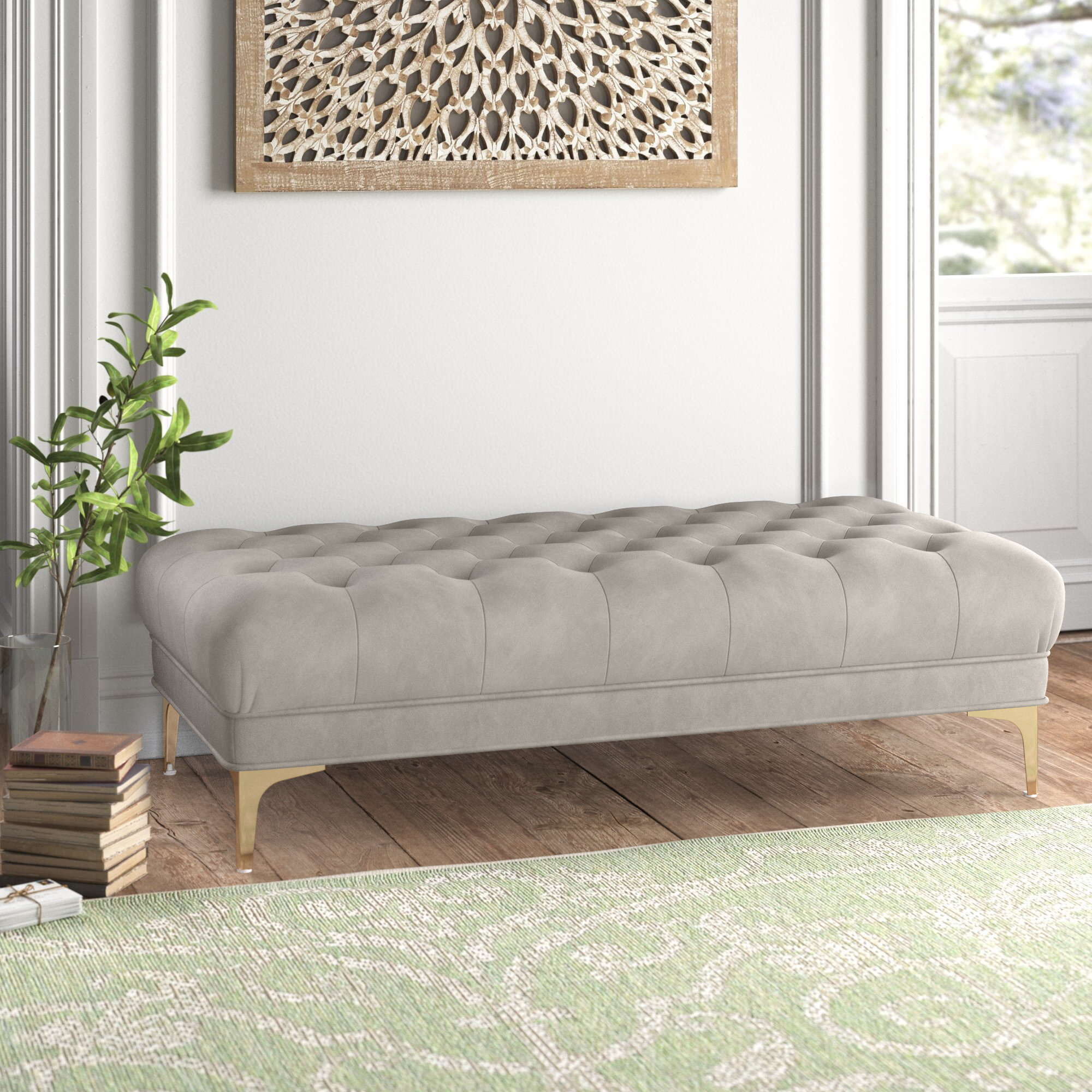 Velvet upholstered deals bench