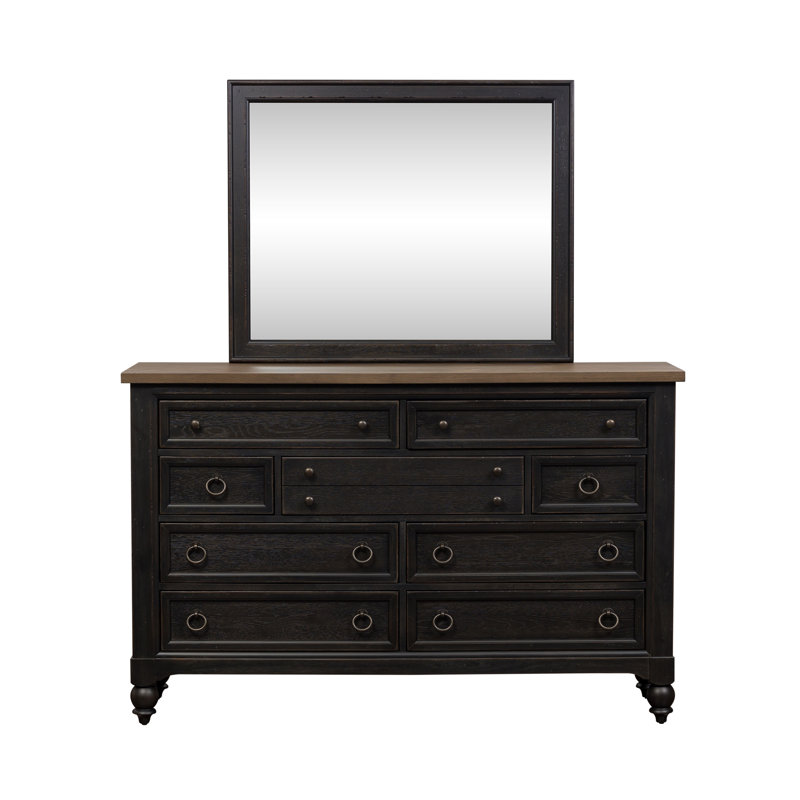 Aisja 9 Drawer Dresser and Mirror Bedroom Set - Black, Black