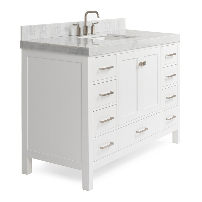 Cambridge Single Bathroom Vanity with Carrara Marble Top, White