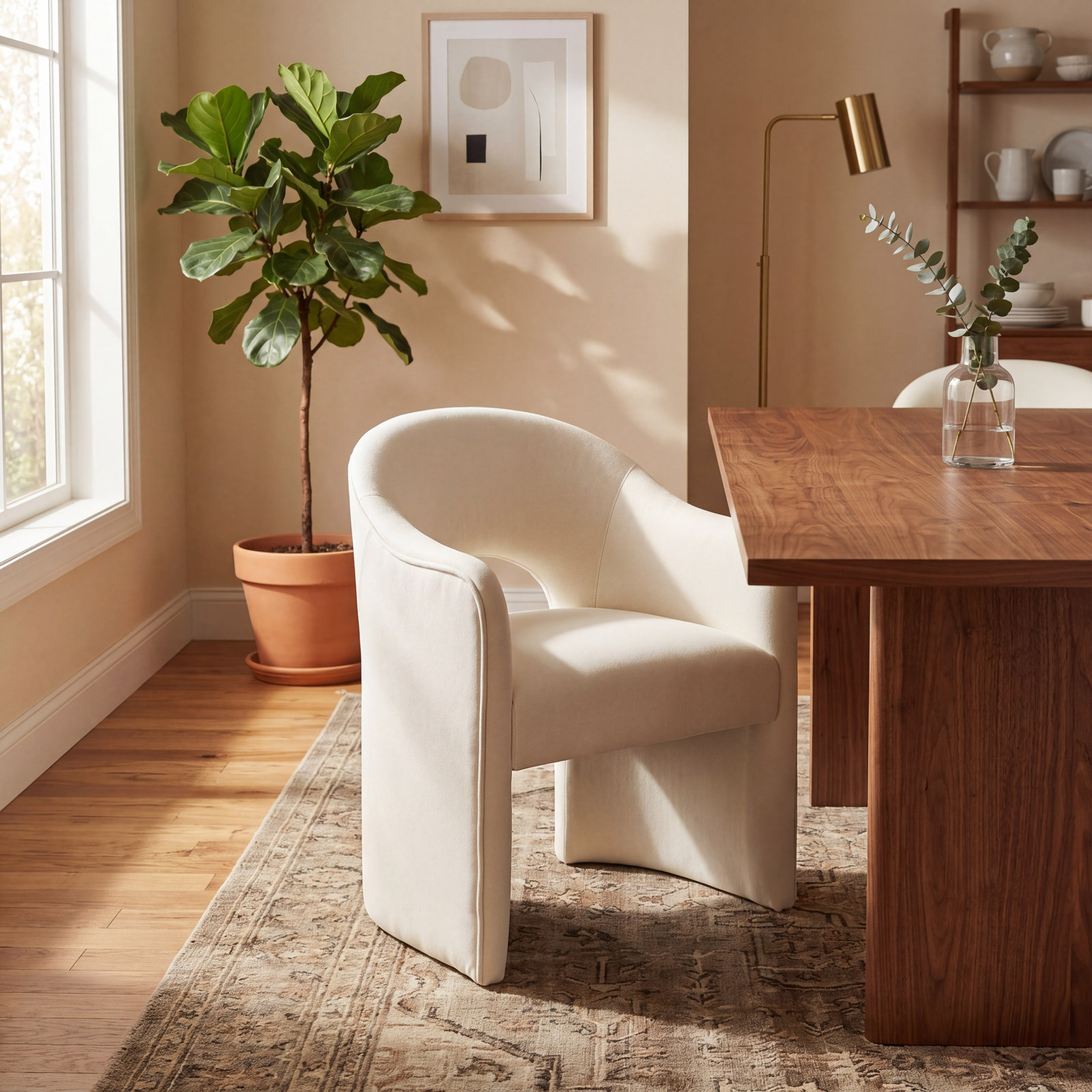 Estrela Velvet Dining Armchair, Ivory
