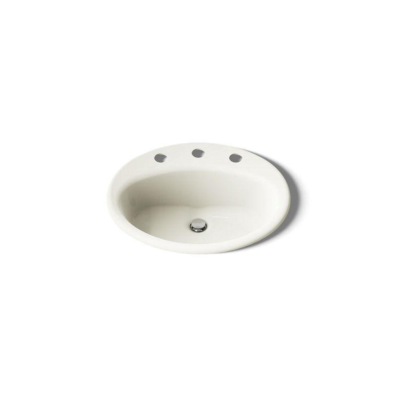 Farmington Metal Oval Drop-In Bathroom Sink with Overflow, White, 8" Center