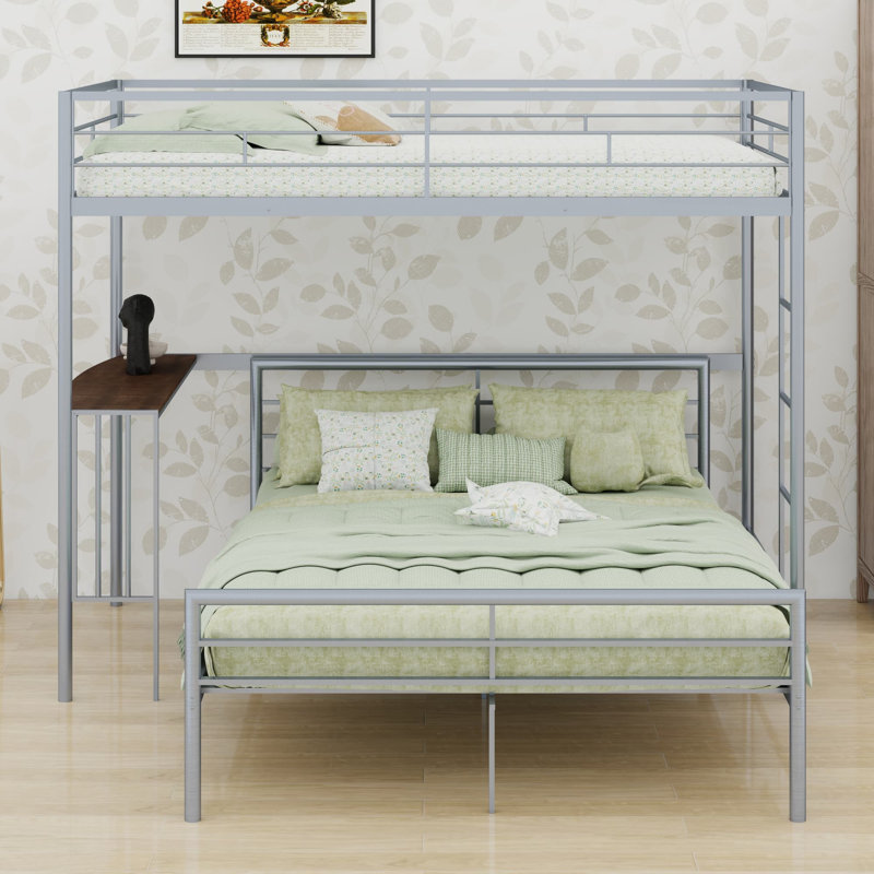 Lit superposé en métal avec bureau, échelle, Argent argent