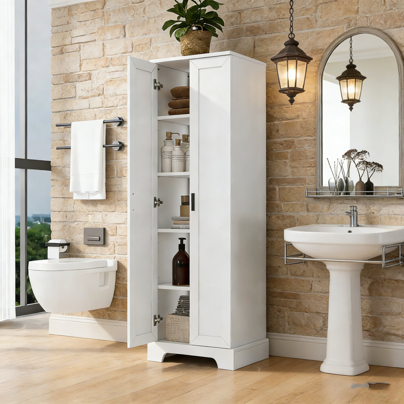 Armoire de rangement avec deux portes pour salle de bain, bureau, tablette réglable, panneau de fibres à densité moyenne
