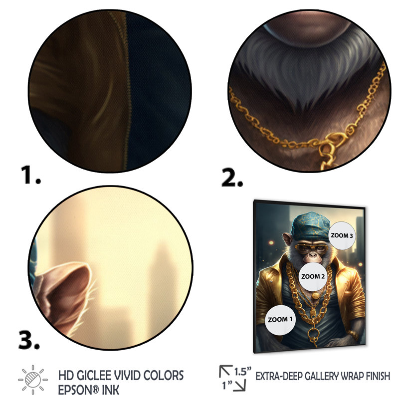Monkey Gangster in NYC I - Impression sur toile, Impression noire sur toile encadrée, H 40 po x l 30 po x P 1,5 po
